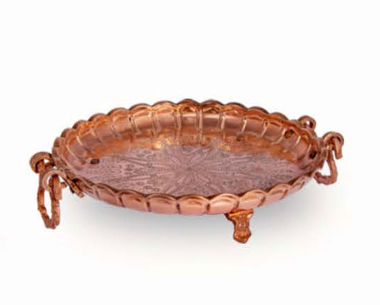 سینی سنتی یزدی دسته پایه دار مسی مدل ۳۱۲۷