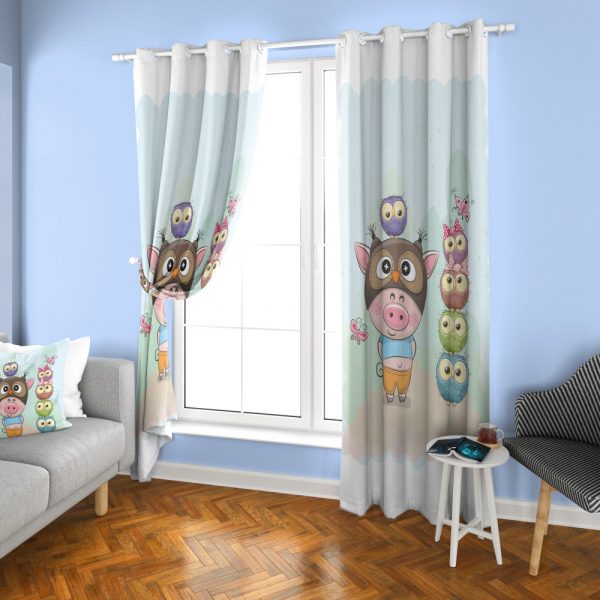 پرده چاپی طرح خوک و جغد DH1422