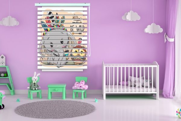 پرده زبرا طرح کودک (جغد و فیل) کد ZB1645