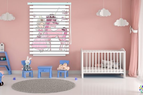 پرده زبرا طرح کودک (دختر و اسب تک شاخ) کد ZB1657