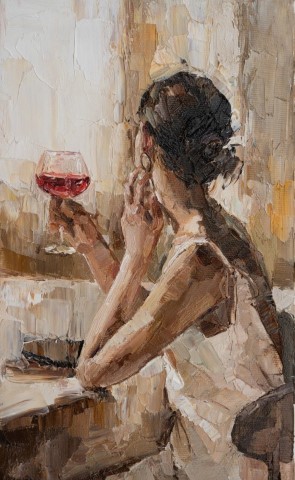 Beautiful,Attractive,Young,Woman,Holding,A,Glass,Of,Wine.,Oil