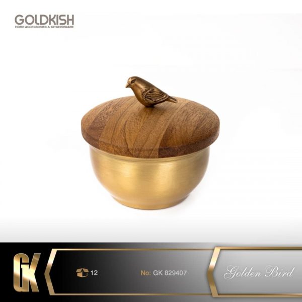 قندان با بدنه برنجی و درب چوبی WOOD مدل GK829407