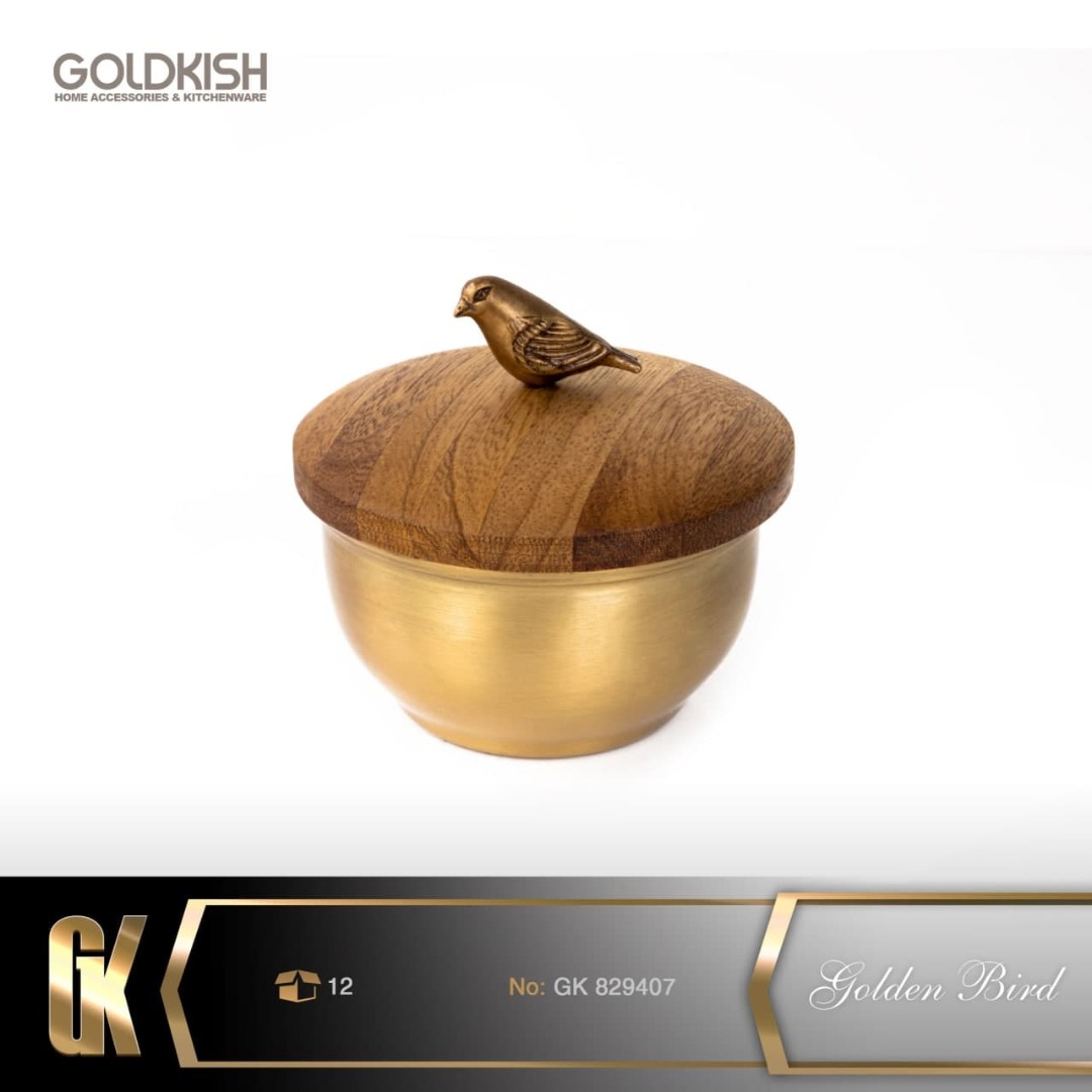 قندان با بدنه برنجی و درب چوبی WOOD مدل GK829407