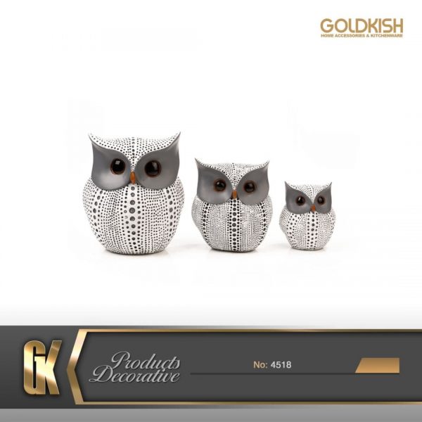 مجسمه جغد 3 عددی طوسی مدل 4518