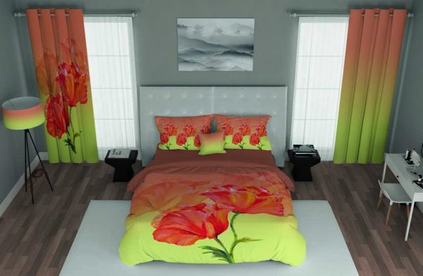 ست پرده و روتختی طرح گل Flower 166