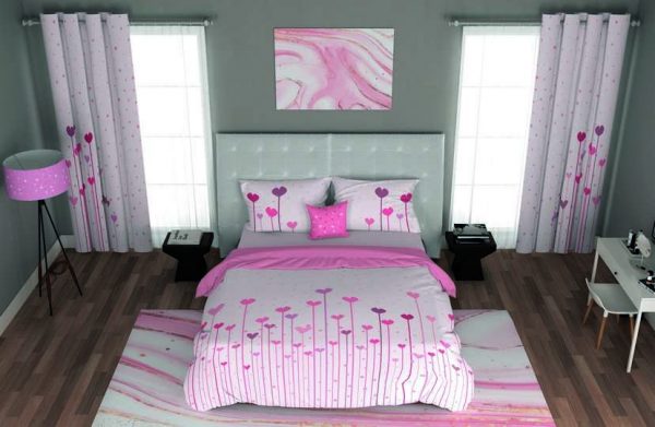 ست پرده و روتختی طرح قلب Heart 169