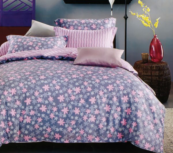 روتختی و ملحفه (دو نفره) طرح گل کد 28-Pink-Star