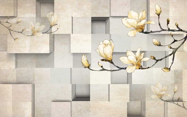 پوستر طرح گل و مکعب 3D1428