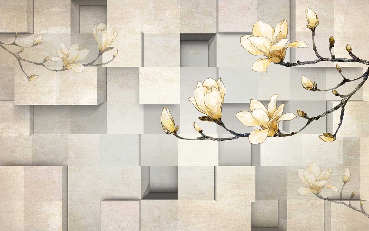 پوستر طرح گل و مکعب ۳D1428