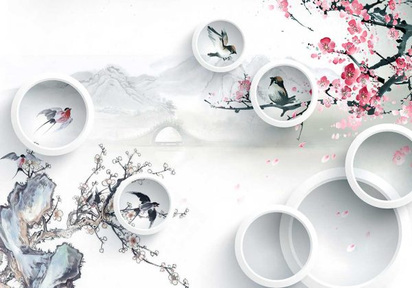 پوستر طرح گل و پرنده 3D1431