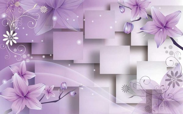 پوستر طرح گل بنفش و مکعب 3D1469