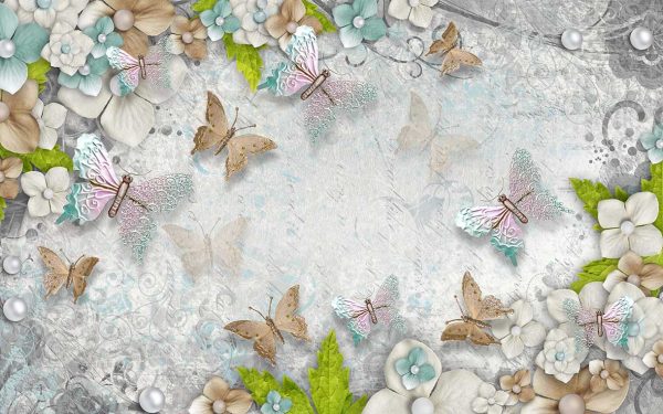 پوستر طرح گل و پروانه 3D1498