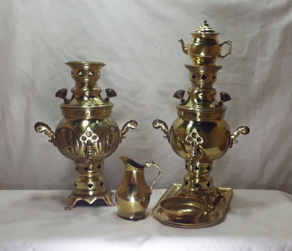 سماور ونوش ۱/۵ لیتری روسی ساده زغالی و قلم سنتی زغالی A42