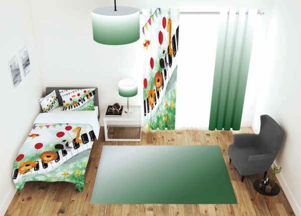 ست پرده و روتختی طرح پیانو و حیوانات 624