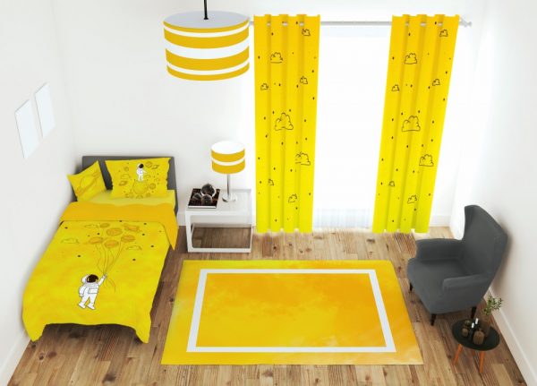 ست پرده و روتختی طرح فضایی زرد 652