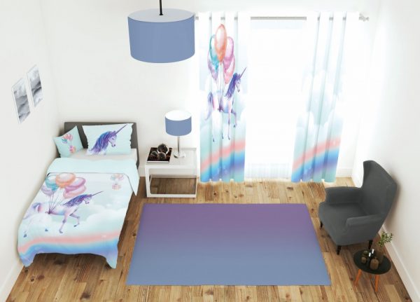 ست پرده و روتختی طرح اسب تک شاخ و بادکنک 673