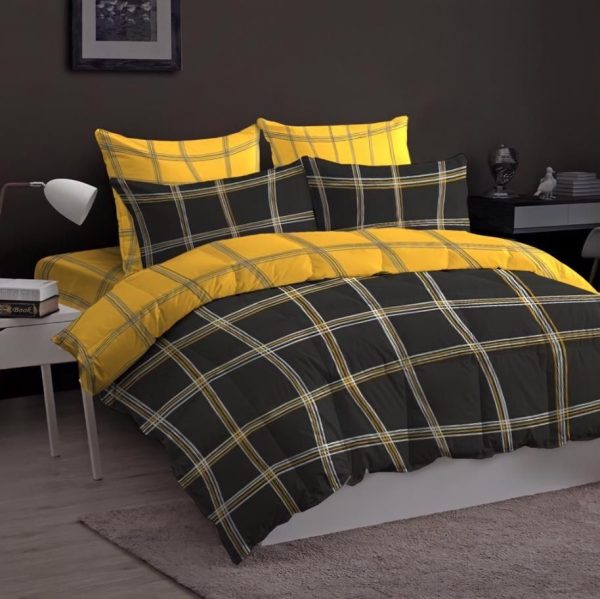 روتختی و ملحفه (دو نفره) طرح زرد چهارخونه کد B8