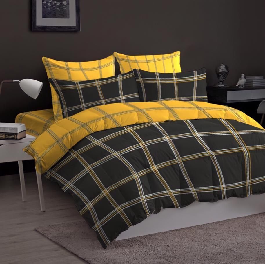 روتختی و ملحفه (دو نفره) طرح زرد چهارخونه کد B8