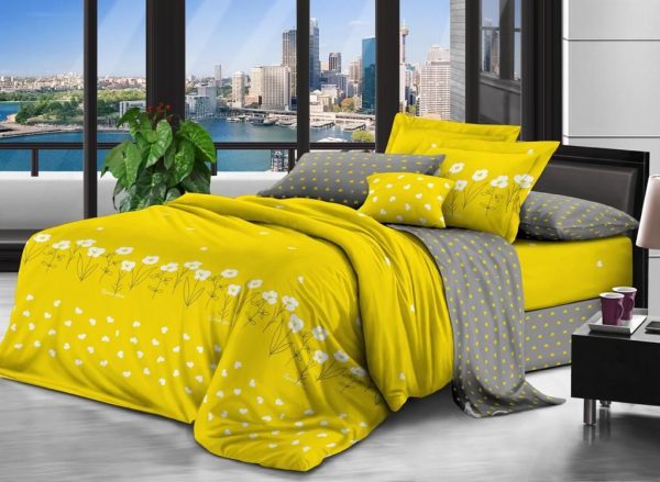 روتختی و ملحفه (دو نفره) طرح زرد و گل کد C51