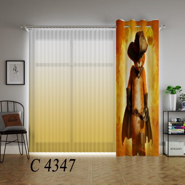 پرده چاپی طرح گربه شرک C4347