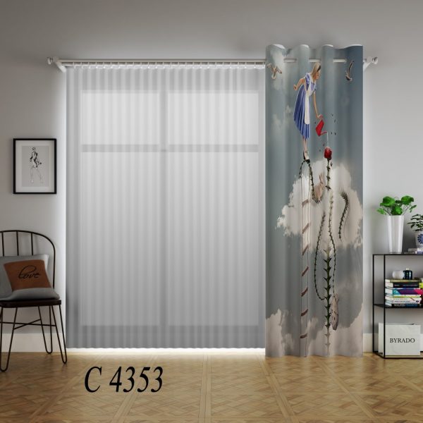 پرده چاپی طرح دختر و گل C4353