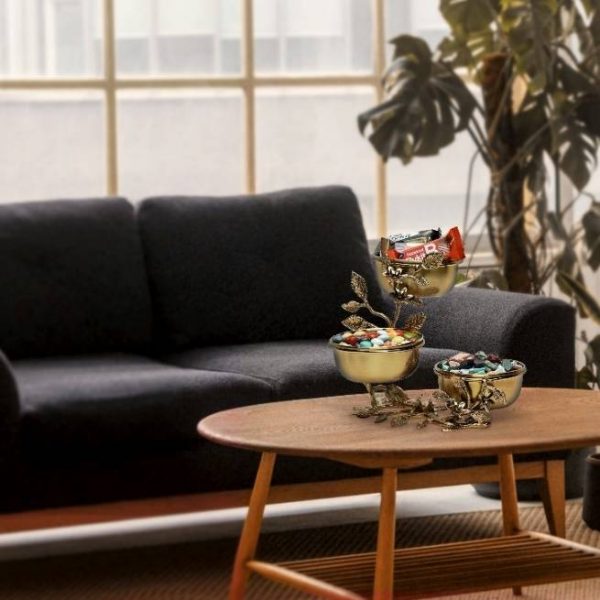 اردو ٣ پیاله با پیاله برنجی طرح Acacia کد 2034