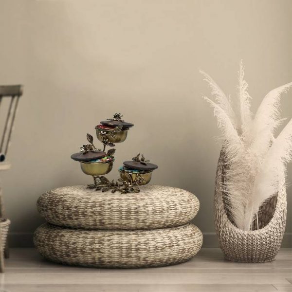 اردو ٣ تایی درب دار با پیاله برنجی طرح Acacia کد 2035