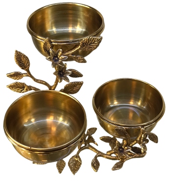 اردو ٣ پیاله با پیاله برنجی طرح Acacia کد ۲۰۳۴