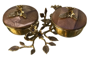 اردو ٢ تایی با پیاله برنجی درب دار طرح Acacia کد ۲۰۳۳