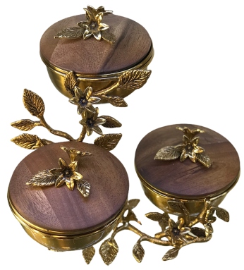 اردو ٣ تایی درب دار با پیاله برنجی طرح Acacia کد ۲۰۳۵