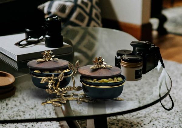 اردو 2 تایی با پیاله فلزی دربدار طرح Acacia کد 2037