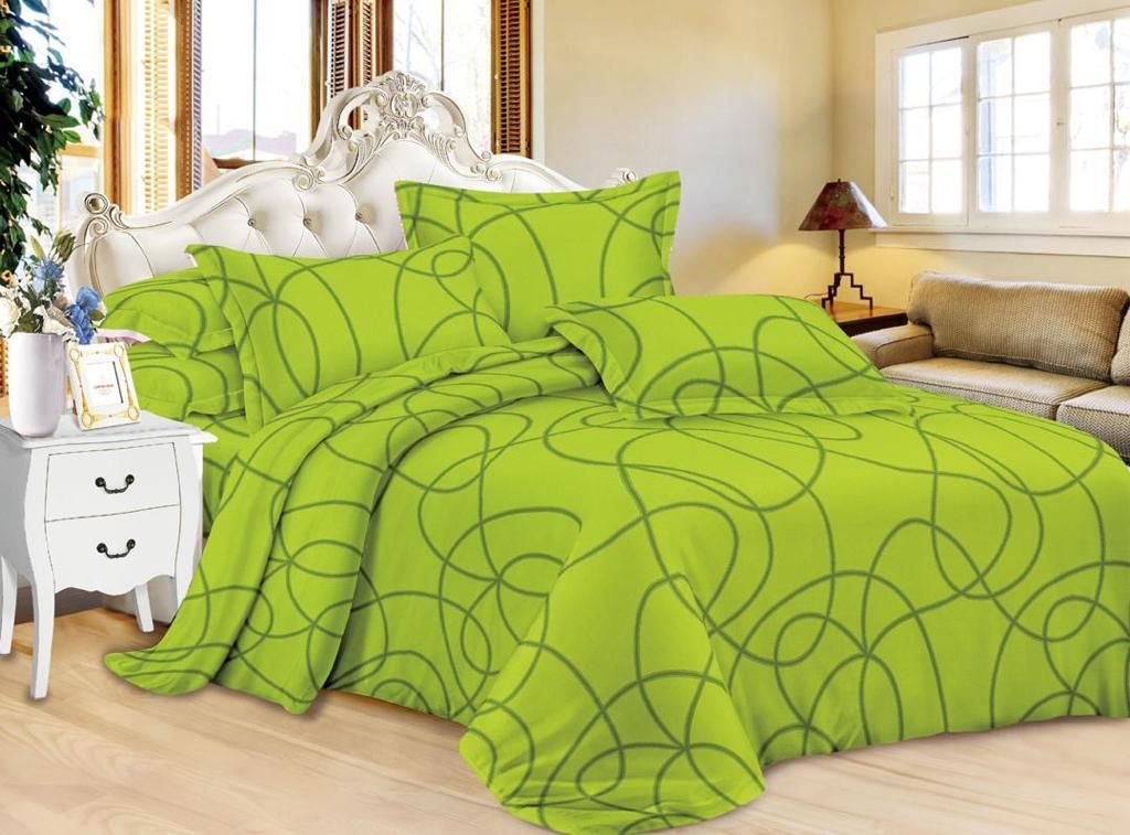 روتختی و ملحفه (دو نفره) طرح سبز و خط کد D01