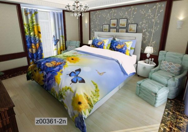 روتختی و ملحفه (دو نفره) طرح گل و پروانه کد z00361-2n