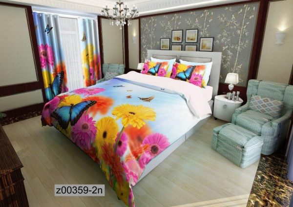 روتختی و ملحفه (دو نفره) طرح گل و پروانه کد z00359-2n