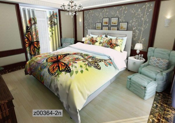 روتختی و ملحفه (دو نفره) طرح پروانه و گل کد z00364-2n