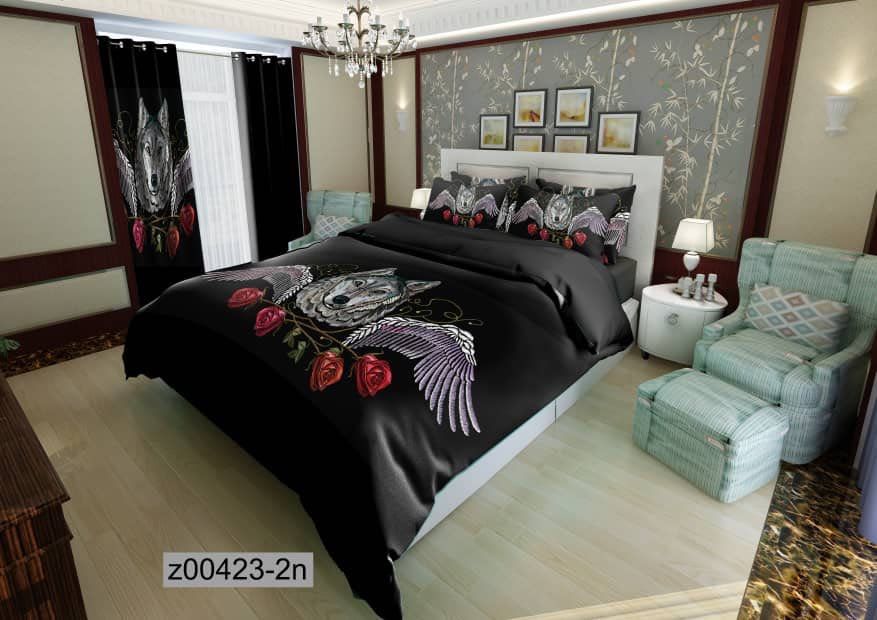 روتختی و ملحفه (دو نفره) طرح گرگ و گل کد rs423