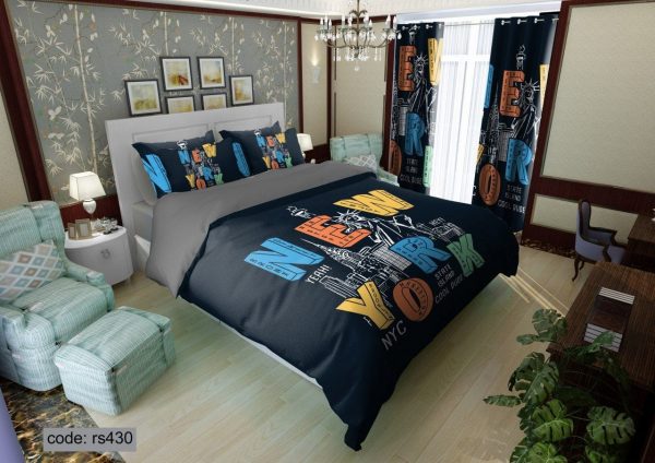 روتختی و ملحفه (دو نفره) طرح نیویورک کد rs430