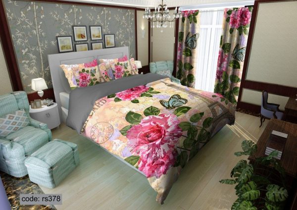 روتختی و ملحفه (دو نفره) طرح گل کد rs378
