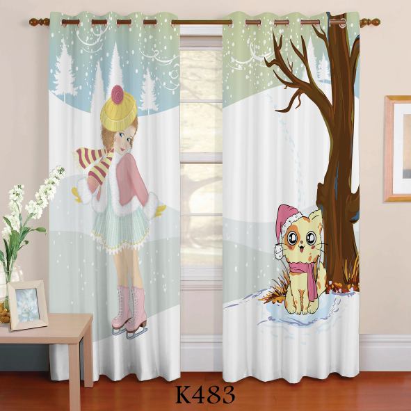 پرده چاپی طرح گربه و دختر K483