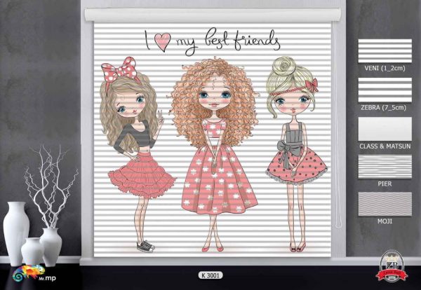 پرده زبرا چاپی طرح دختر K3001