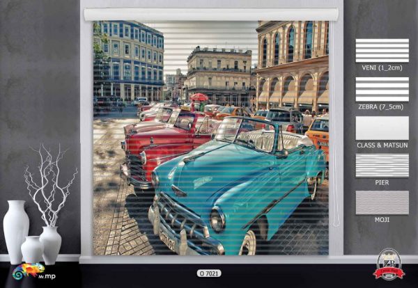 پرده زبرا چاپی طرح ماشین کلاسیک O7021