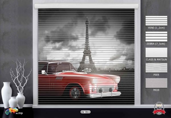 پرده زبرا چاپی طرح ماشین کلاسیک OV7011