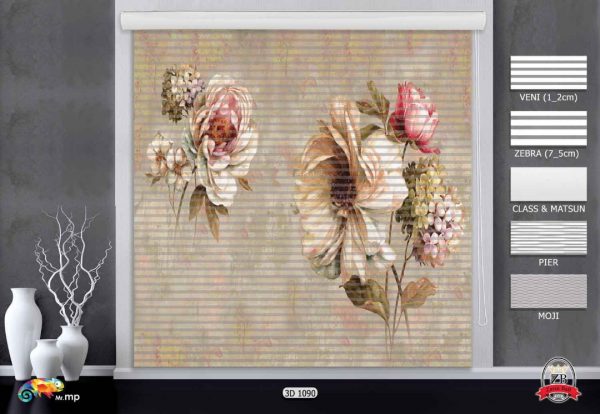 پرده زبرا چاپی طرح گل 3D1090