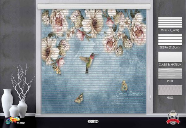 پرده زبرا چاپی طرح گل 3D1194