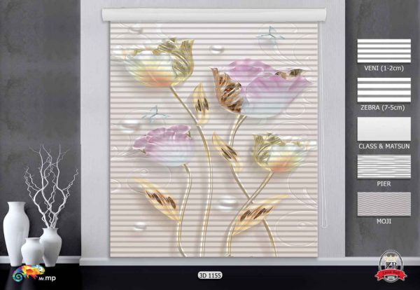 پرده زبرا چاپی طرح گل 3D1155
