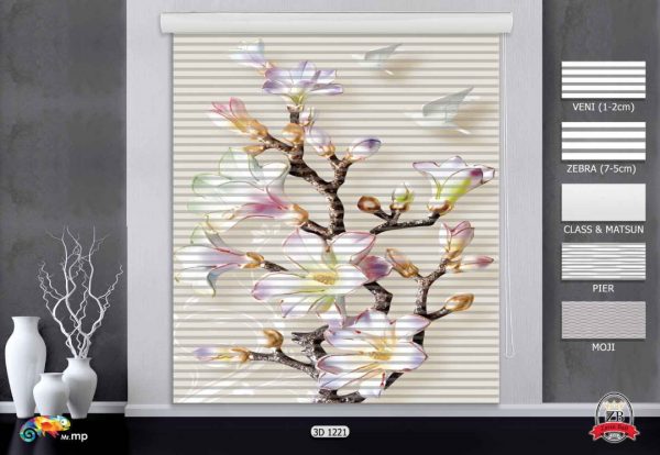 پرده زبرا چاپی طرح گل 3D1221