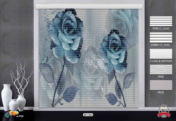 پرده زبرا چاپی طرح گل 3D1351