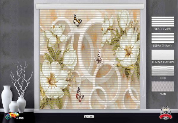 پرده زبرا چاپی طرح گل 3D1251