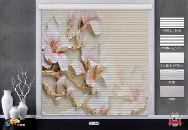 پرده زبرا چاپی طرح گل 3D1440