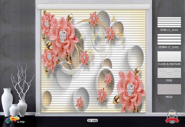 پرده زبرا چاپی طرح گل 3D1400